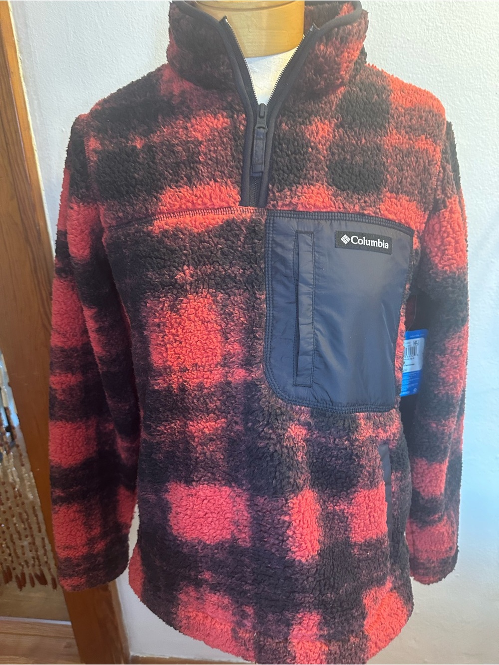 Columbia Women’s Sherpa Quarter-Zip Pullover - Red/Black Plaid
